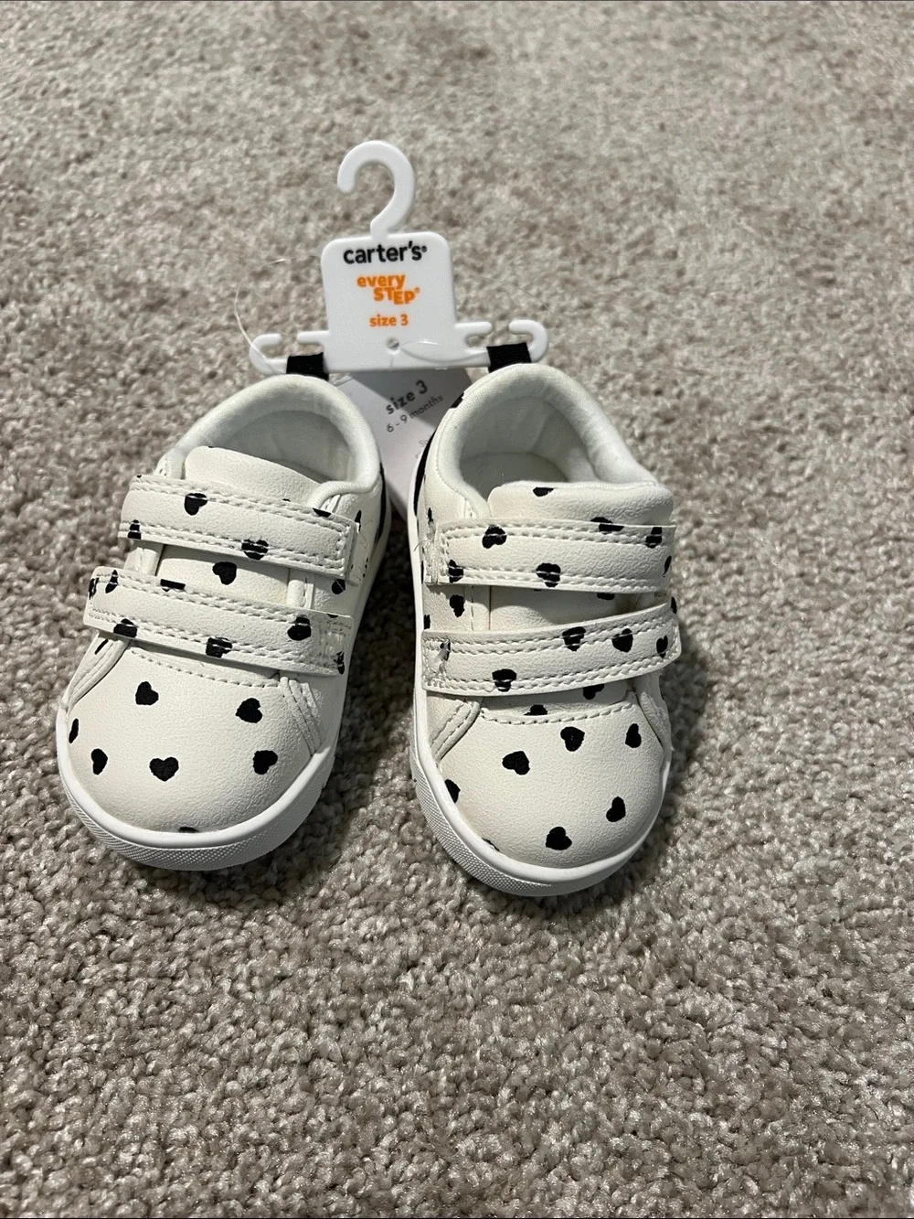 Carter's White Sneakers with Black Heart Print